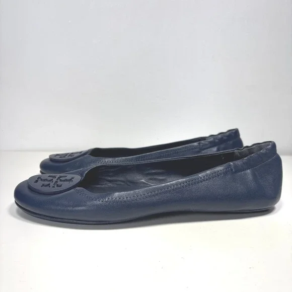 Tory Burch Minnie Reva Travel Leather Ballet Flats Navy Blue Womens Size 9 - Picture 11 of 11